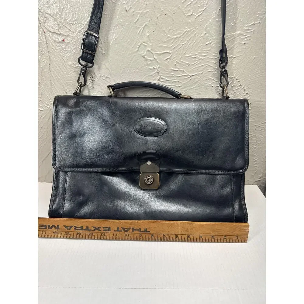Vintage Bugatti Expandable Black‎ Briefcase Laptop Bag Leather
